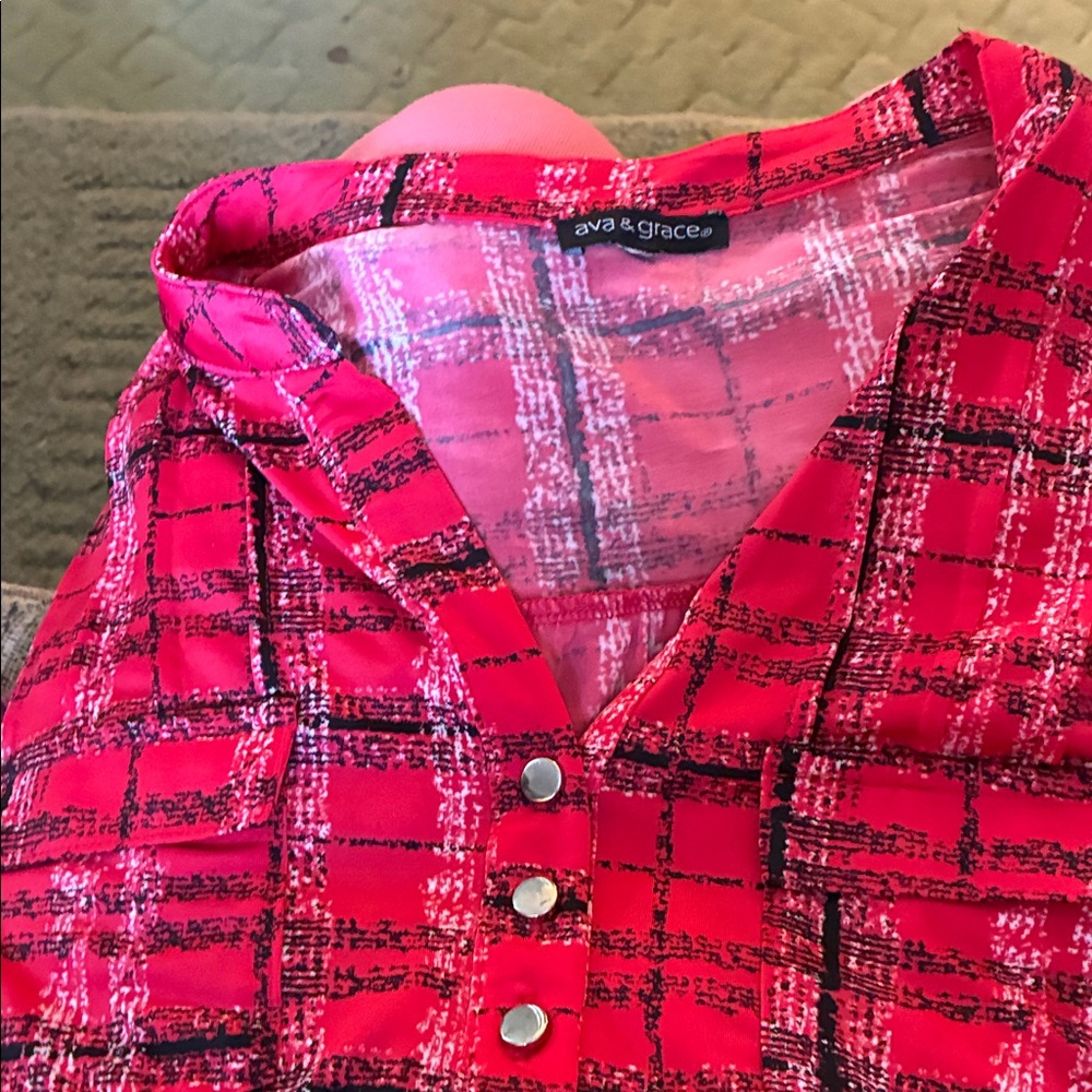 Ava & Grace Vibrant Red Checkered Top